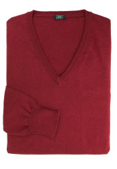 RED COTTON-CASHMERE V-NECK SWEATER