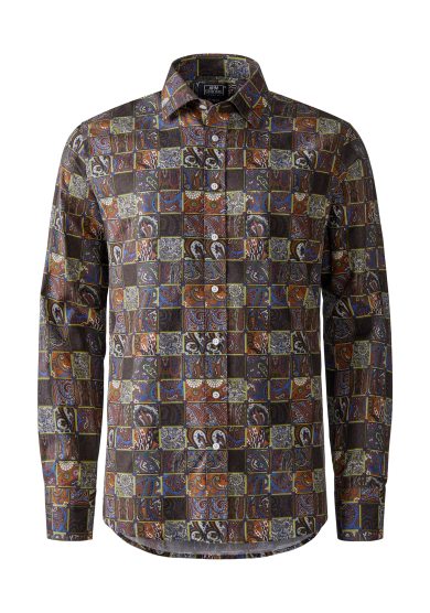 BROWN PATCHWORK PRINTED TWILL