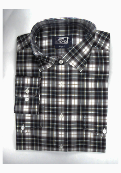 GREY BROWN CHECK POPLIN