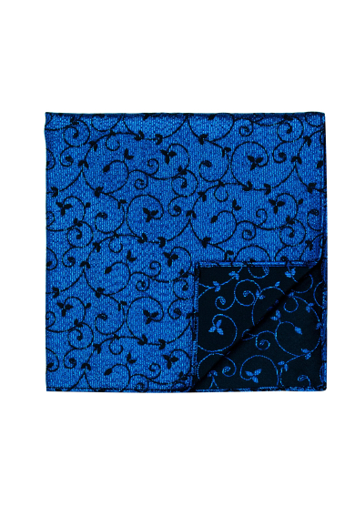 BLUE NAVY FLOWER PATTERN GLITTER POCKET SQUARE