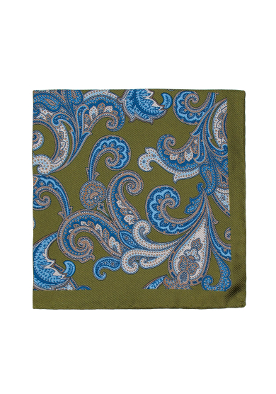 GREEN PAISLEY SILK POCKET SQUARE