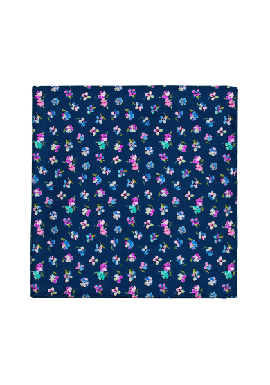 NAVY MINI FLOWER SILK POCKET SQUARE