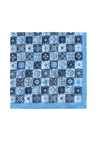 BLUE PATTERN COTTON SILK POCKET SQUARE