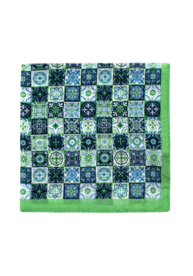 GREEN PATTERN COTTON SILK POCKET SQUARE