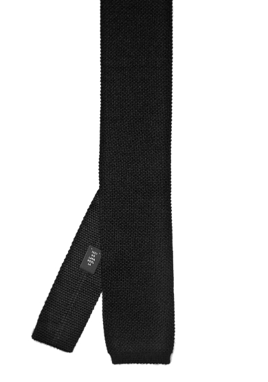 BLACK SOLID WOOL TIE