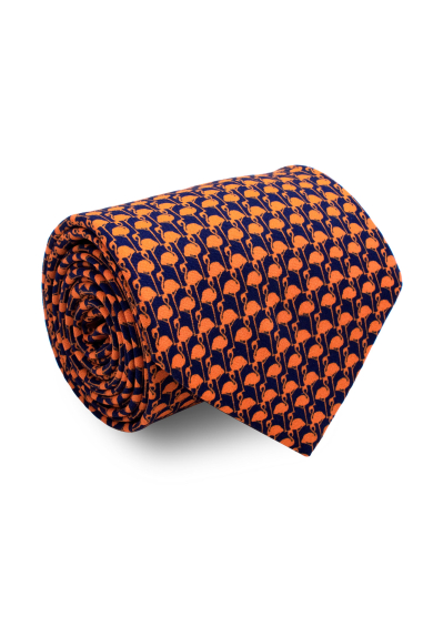 ORANGE NAVY FLAMINGO SILK TIE