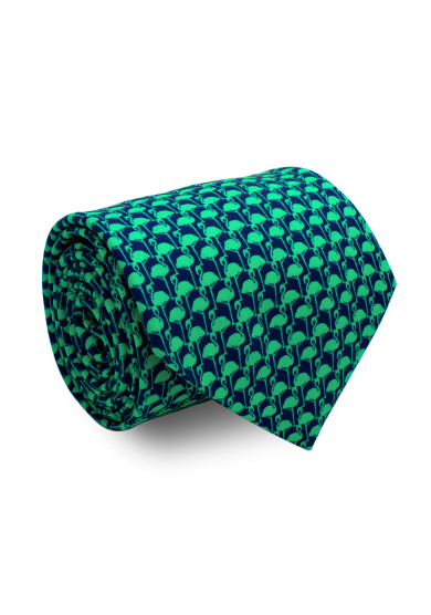 GREEN NAVY FLAMINGO SILK TIE