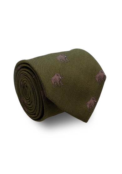 GREEN BOAR SILK WOOL TIE