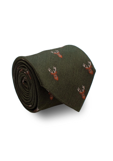 GREEN DEER SILK WOOL TIE