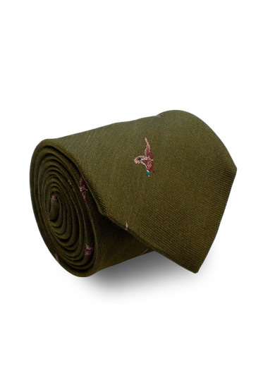 GREEN PHEASANT SILK WOOL TIE