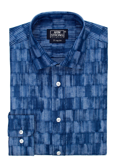 INDIGO CHECK PRINTED OXFORD