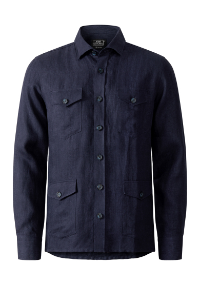 NAVY HERRINGBONE OVERSHIRT LINEN