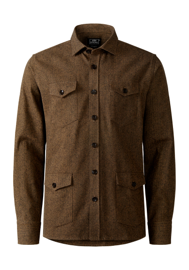 BROWN HERRINGBONE OVERSHIRT COTTON TWILL