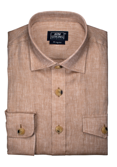 BEIGE HERRINGBONE OVERSHIRT LINEN
