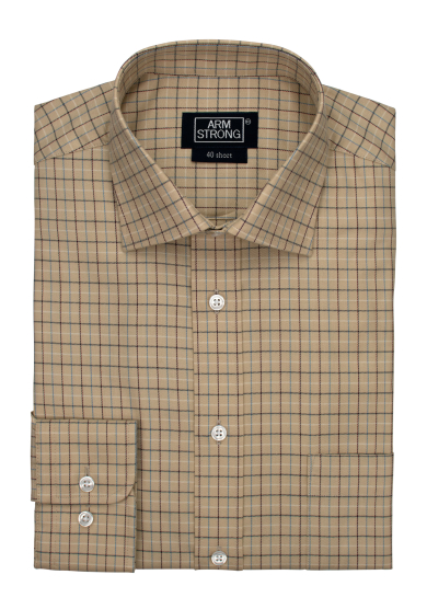 BEIGE NAVY BLUE CHECK TWILL