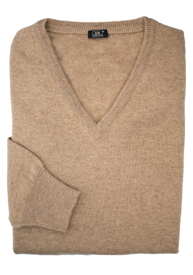 BEIGE CASHMERE V-NECK SWEATER