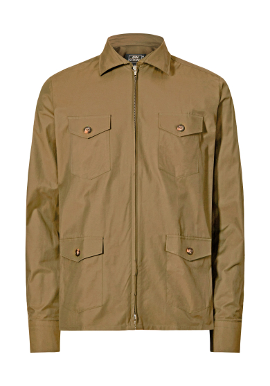 BEIGE COTTON TECH TWILL ZIP OVERSHIRT