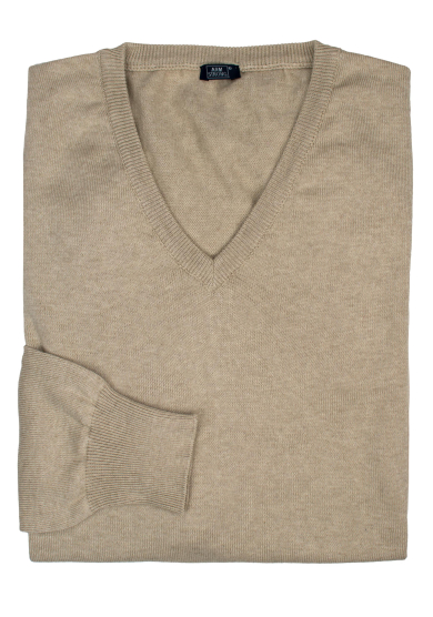 BEIGE COTTON-CASHMERE V-NECK SWEATER