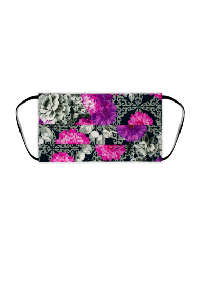 BLACK PINK FLOWER PRINTED POPLIN FACE MASK