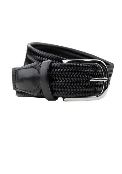 BLACK BRAIDED LEATHER STRETCH BELT