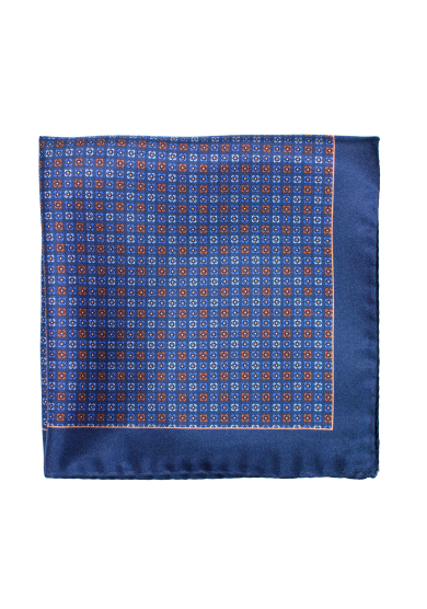 BLUE BROWN FLOWER SILK POCKET SQUARE