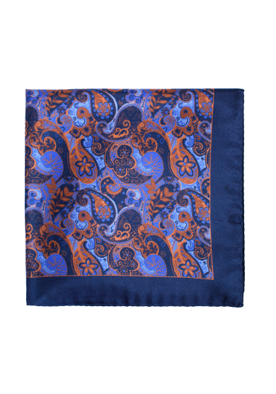 BLUE BROWN PAISLEY SILK POCKET SQUARE