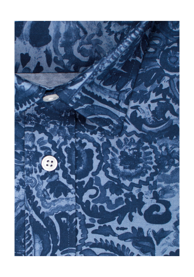 BLUE GREY PAISLEY PRINTED DENIM TWILL