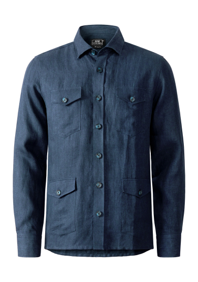 BLUE HERRINGBONE OVERSHIRT LINEN