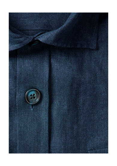 BLUE HERRINGBONE OVERSHIRT LINEN