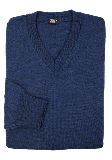 BLUE MERINO V-NECK SWEATER