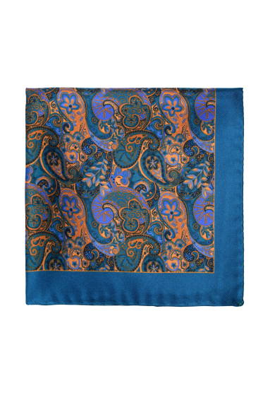 BLUE ORANGE PAISLEY SILK POCKET SQUARE