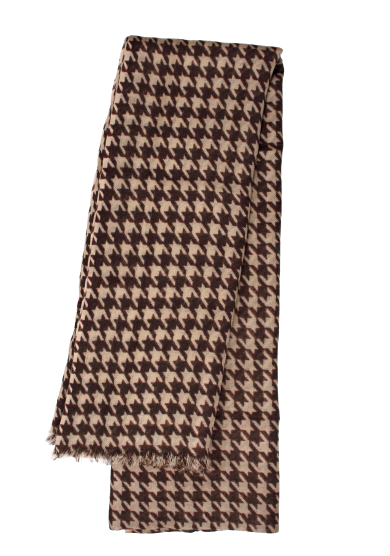 BROWN BEIGE DOGTOOTH WOOL SCARF