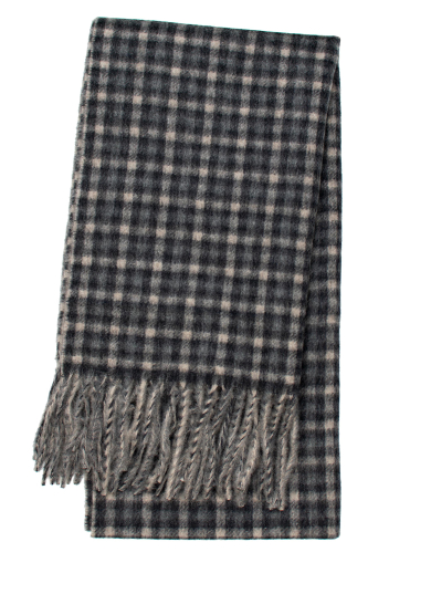 BROWN GREY MINI CHECK CASHMERE SCARF