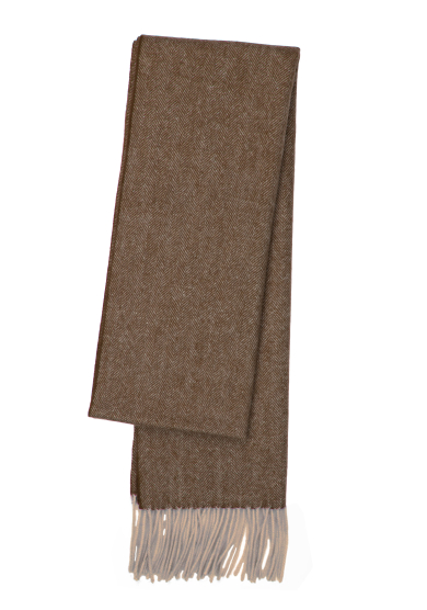 BROWN HERRINGBONE CASHMERE SCARF