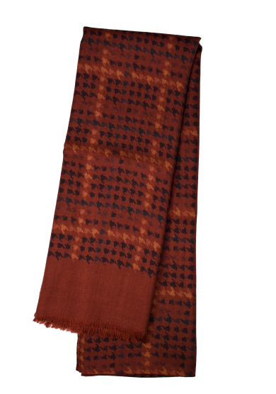 BROWN NAVY DOGTOOTH WOOL YAK SCARF