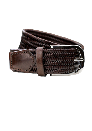 BROWN BRAIDED LEATHER STRETCH BELT