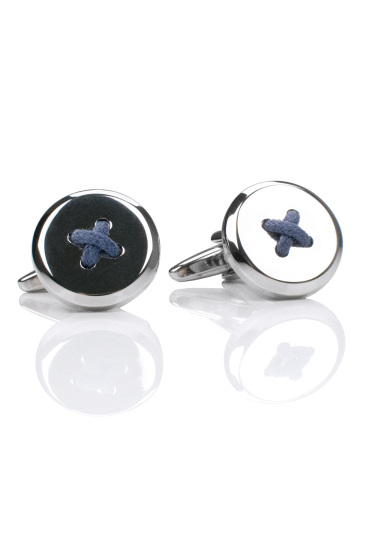 CHROME BLUE BUTTON CUFF LINK