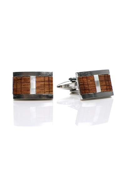 CHROME WOOD CHECKERED CUFF LINK