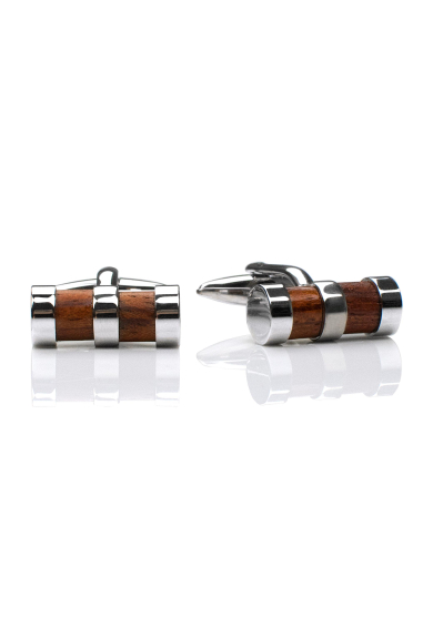 CHROME WOOD CYLINDER CUFF LINK