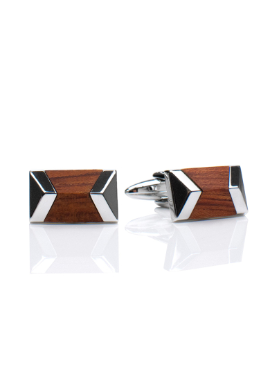 CHROME WOOD GEOMETRIC CUFF LINK