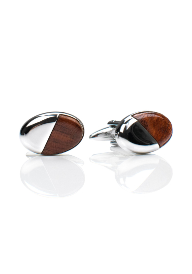 CHROME WOOD OVAL CUFF LINK