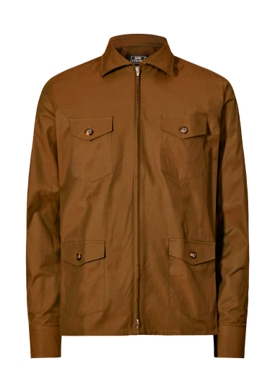 DARK BROWN COTTON TECH TWILL ZIP OVERSHIRT