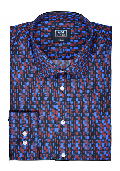 DARK RED BLUE CHECK PRINTED POPLIN