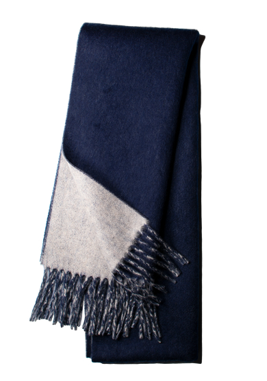 DOUBLE-SIDED NAVY GREY CASHMERE SCARF