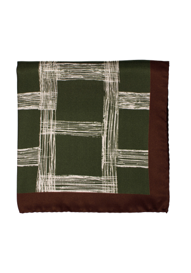 GREEN BROWN PATTERN SILK POCKET SQUARE