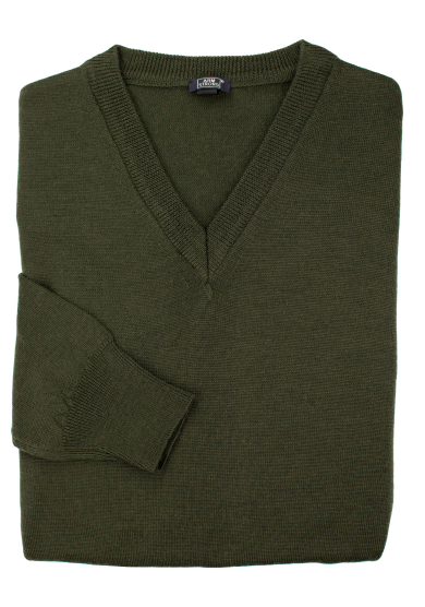 GREEN MERINO V-NECK SWEATER