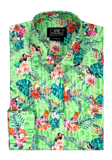GREEN TOUCAN FLOWER POPLIN