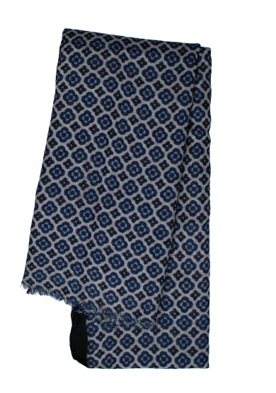 GREY NAVY PATTERN WOOL SCARF