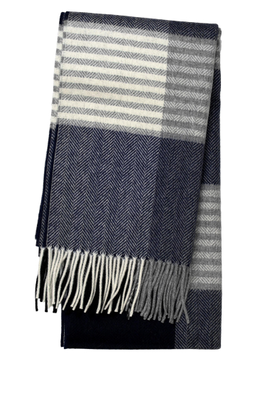 GREY NAVY WOOL CASHMERE SCARF