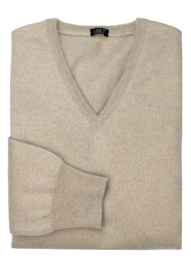 NATURAL BEIGE V-NECK CASHMERE SWEATER